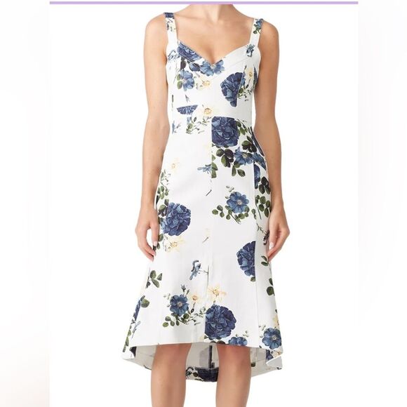 Nicholas white denim rose flare dress. Midi style with front slit sz 10 - Picture 1 of 16